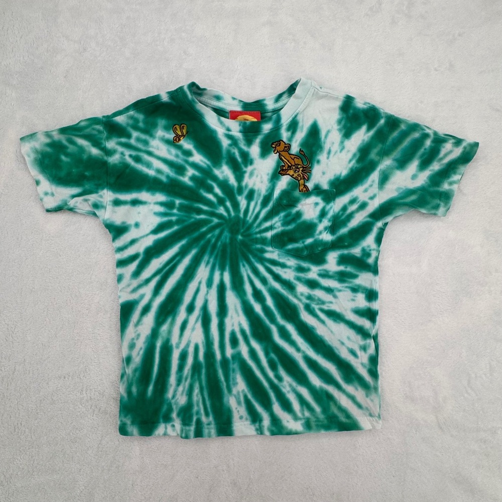 Vintage 90s Disney The Lion King Simba Tie Dye T-Shirt Green Kids Size Small 5/6